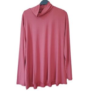 Soft Surroundings Ruched Turtleneck Long Sleeve Tunic Top Sz 1X Pink Clay Knit